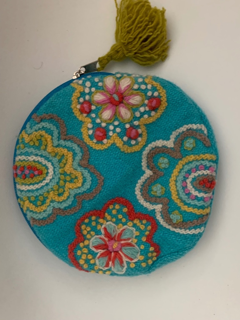 Sundance Catalog - Jenny Krauss Small Round Zippered Embroidered Blue Bag